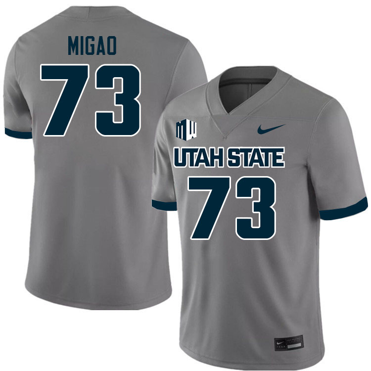 Utah State Aggies #73 Elia Migao College Football Jerseys Stitched Sale-Grey
